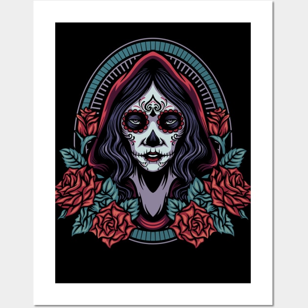 Dia de los Muertos Woman with Roses Wall Art by SLAG_Creative